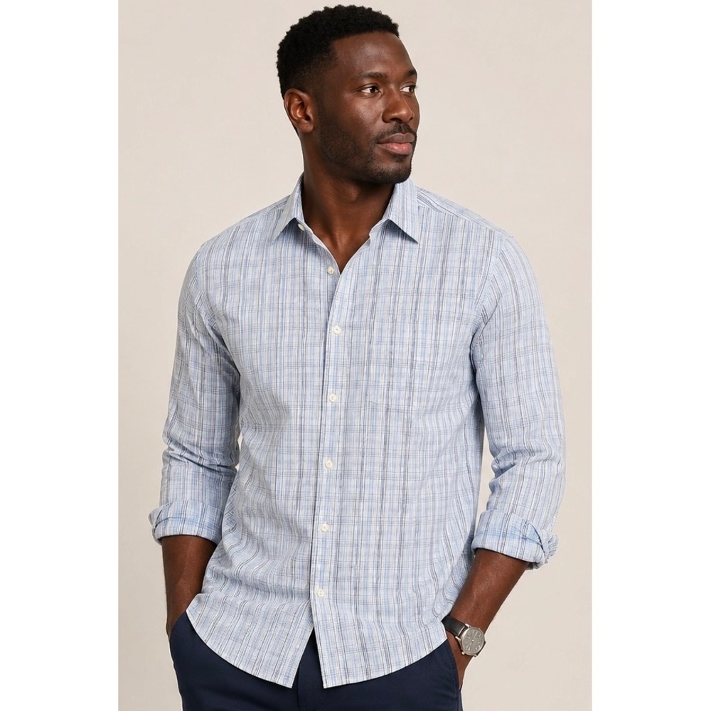 Turnbull & Asser London Shirt Mens 8 Blue Plaid Check 100% Cotton England